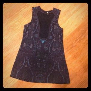 Free People navy blue, high neck patterned dress